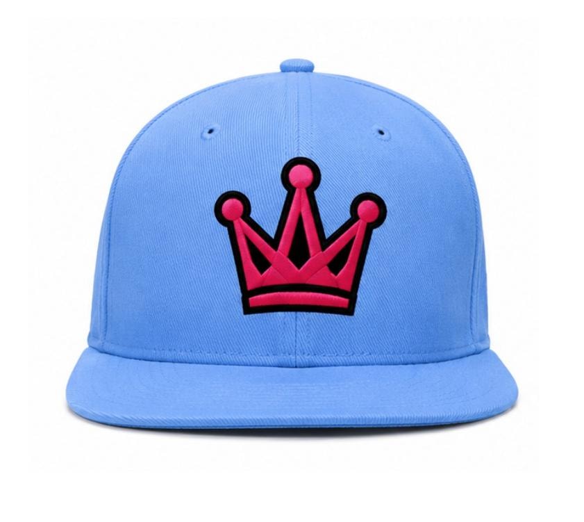 Blue Crown Cap — Carolina blue snapback with pink crown logo