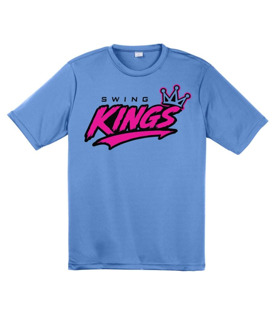 SK Blue Fan Shirt — Carolina blue tee with pink Swing Kings logo