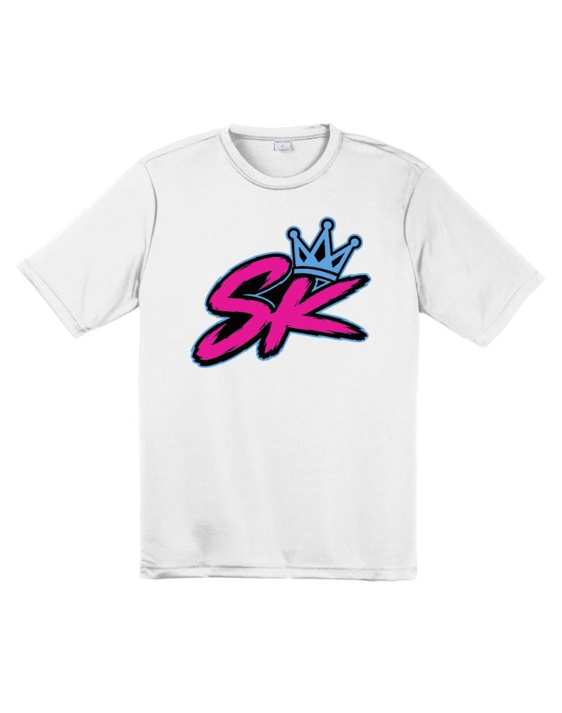 SK White Fan Shirt — white tee with pink SK crown logo